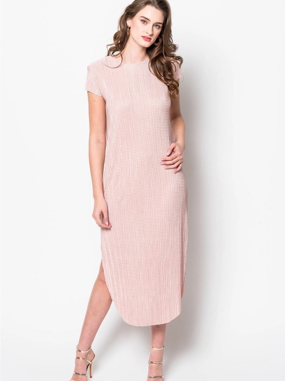 Sabina Musayev Shirin Cap Sleeve Midi Dress Pink Rose XS Petite Anthropologie